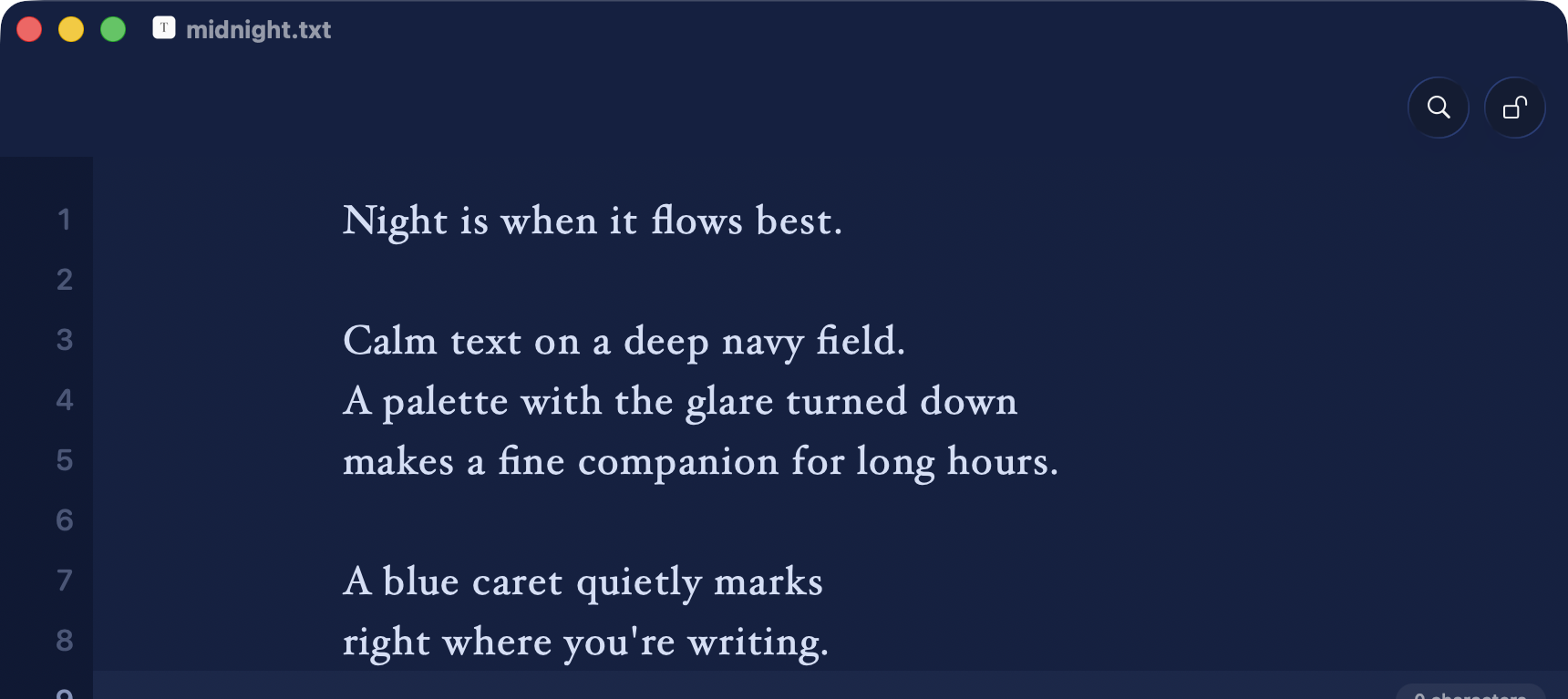 CLYR Type in the deep-blue Midnight theme